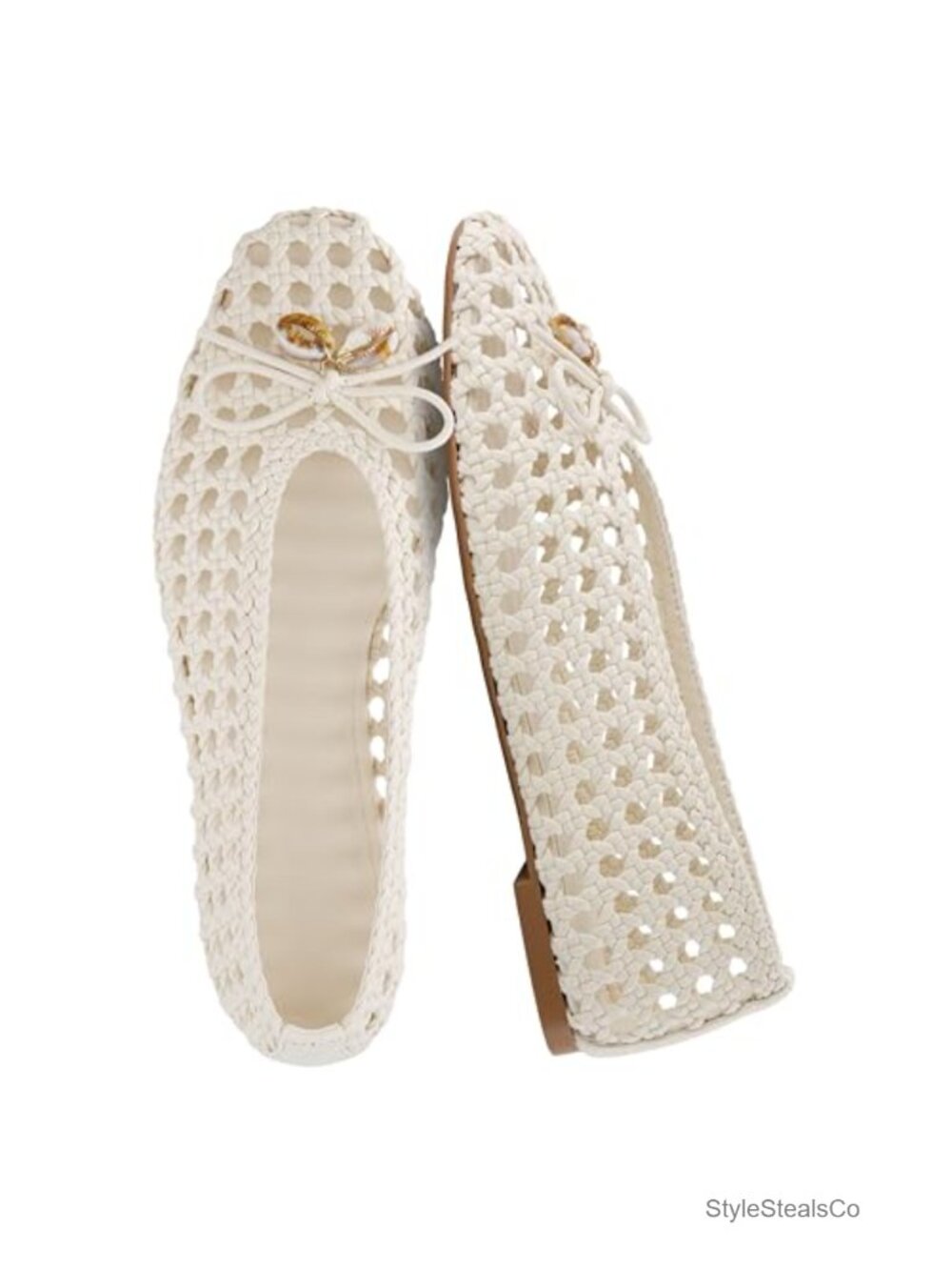 Memory Foam Woven Ballet Flats with Bow Slip-On Comfort